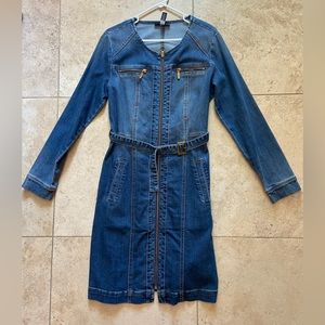 INC International Concepts Denim Shirt Dress Womens Zip Belt Casual Stretch